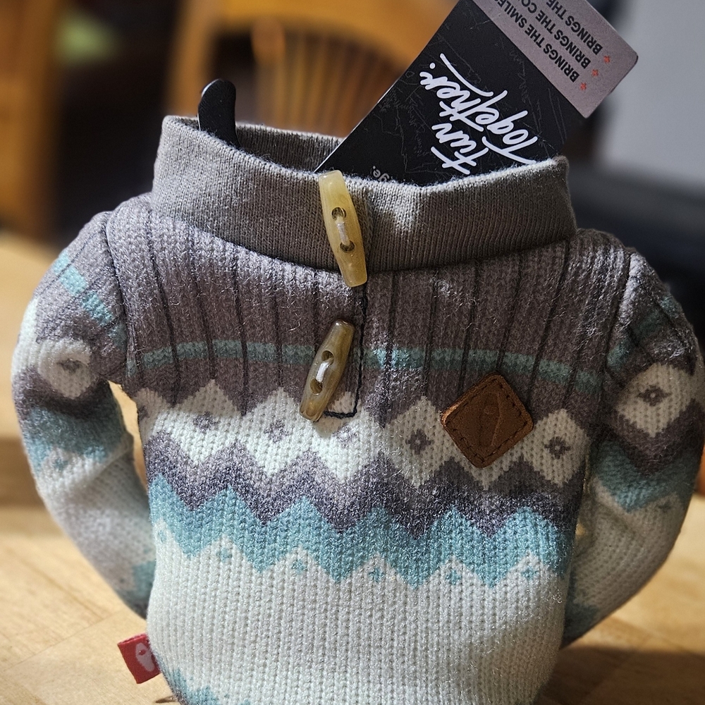 The Foggy Dog Chevron Knit Pet Sweater in Brown and Teal